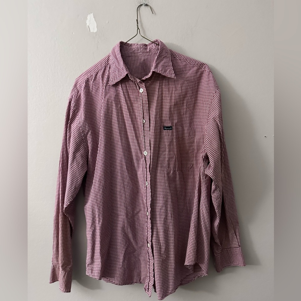 Vintage Men's Red Checkered button up long sleeve Shirt